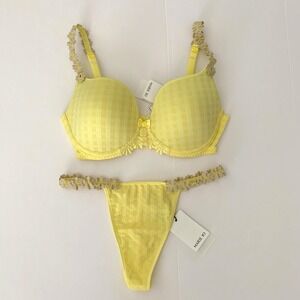 NWT Marie Jo SET‎ Avero Daisy Heart Padded Underwire Bra 32D & Thong Sm